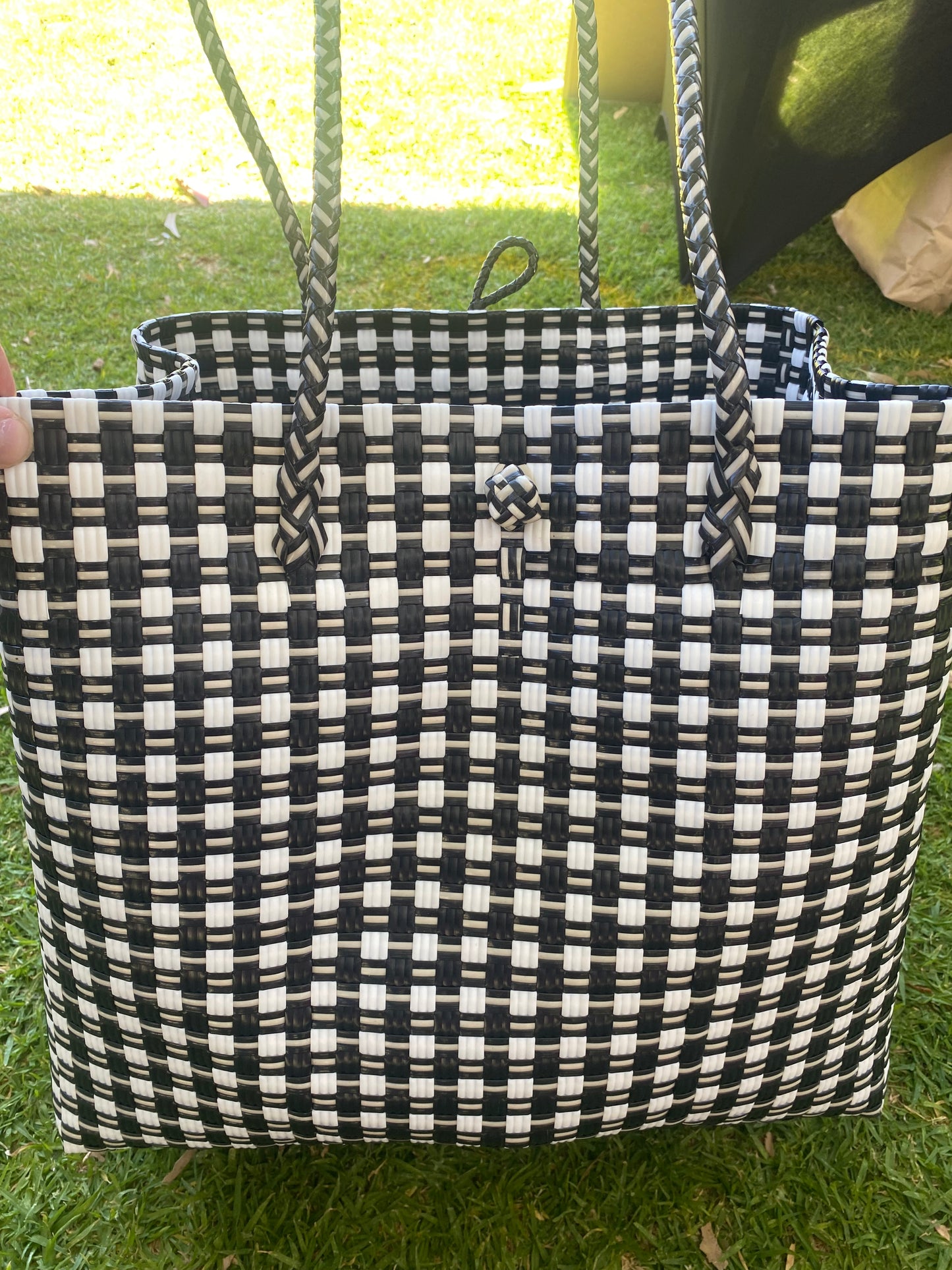 Black and White Weave Woven Bag Medium