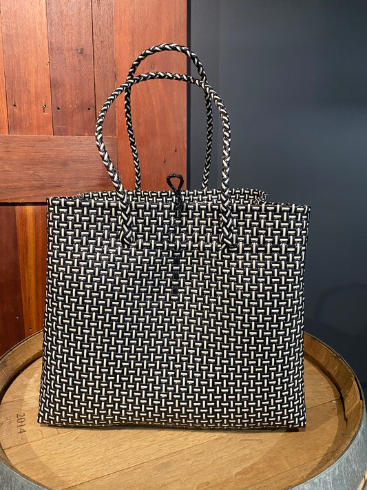 Black and White Standard Woven Bag Large
